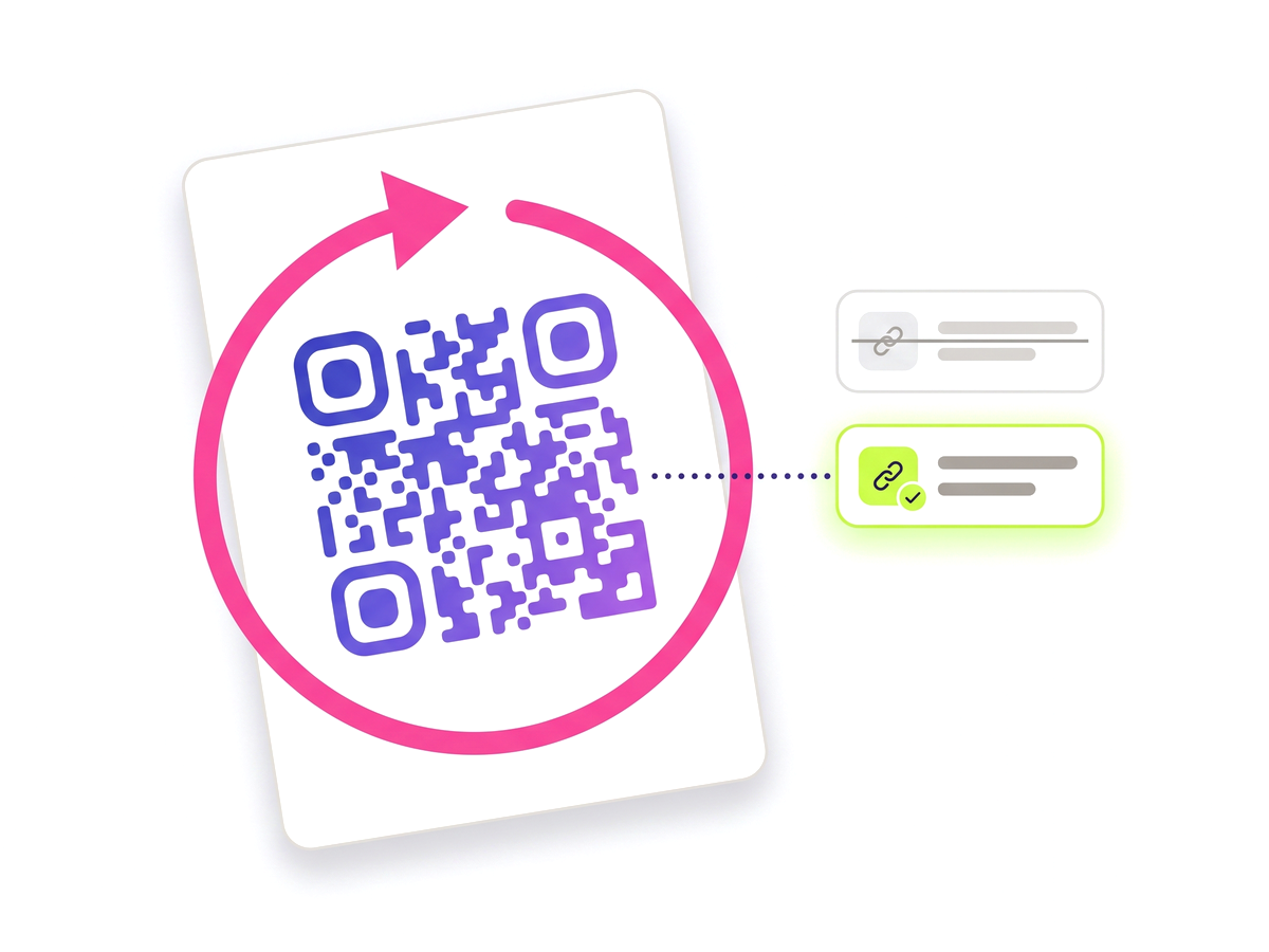 An already-printed QR code being re-pointed from one destination to another.